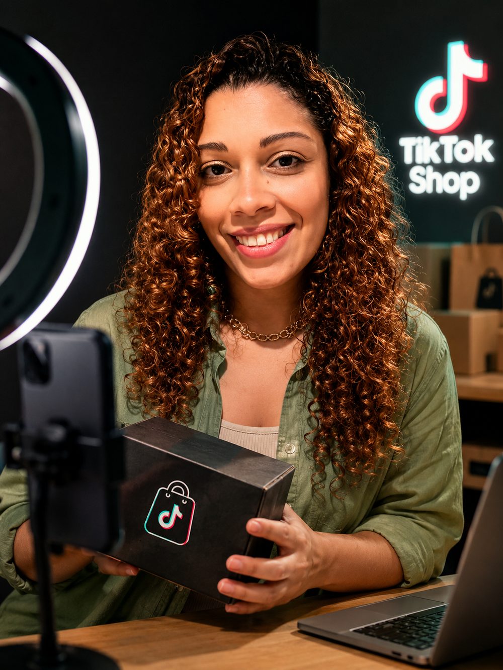 Mika, creator de beleza, gravando review no TikTok Shop